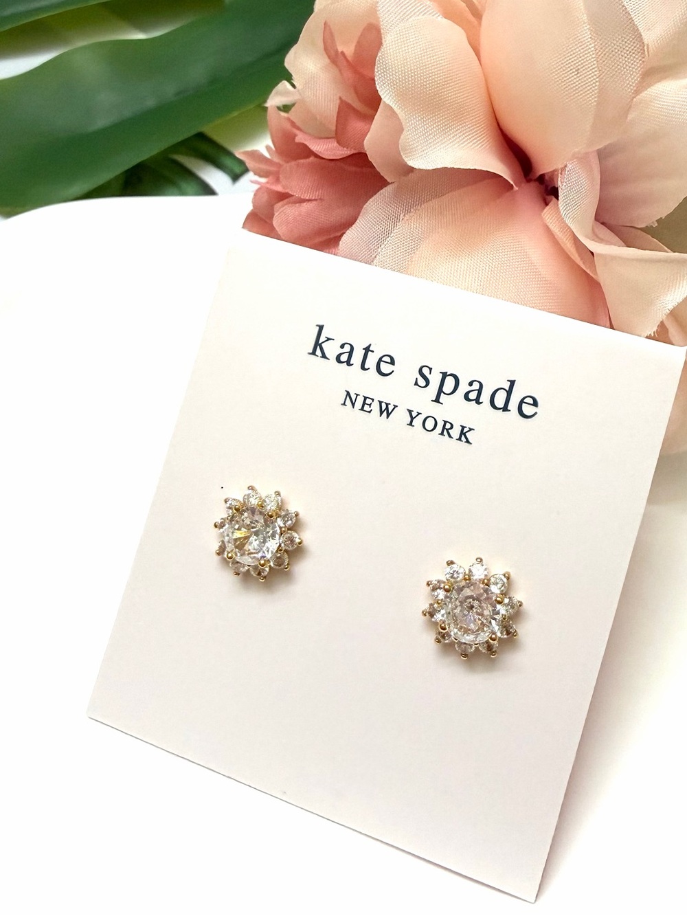 kate spade Gold and Clear Crystal Halo Stud Earrings